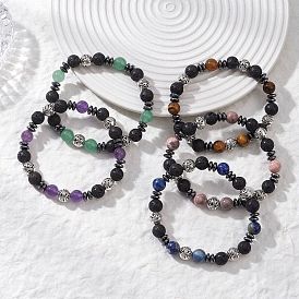 Браслеты из натуральных смешанных драгоценных камней и лавы для женщин, С немагнитным синтетическим гематитом