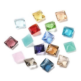 Pointed Back Glass Rhinestone Cabochons, Faceted Square