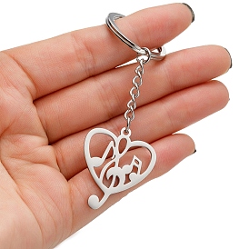 Stainless Steel Keychains, Heart with Musical Note