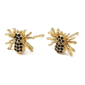 Rack Plating Brass Spider Stud Earrings with Cubic Zirconia, Lead Free & Cadmium Free