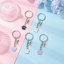 Подвески из сплава эмали брелок, с железными разрезными брелоками, отпечаток лапы с собачьей костью