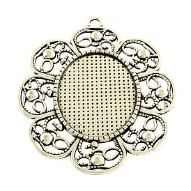 Tibetan Style Alloy Oval Tray Cabochon Settings, Cadmium Free & Lead Free, Flower, Tray: 40x30mm,75.5x60.5x2mm, Hole: 4mm, about 60pcs/1000g