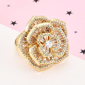 Латунные кольца-манжеты с микропаве и прозрачным цирконием для женщин, без кадмия и без свинца, камелия