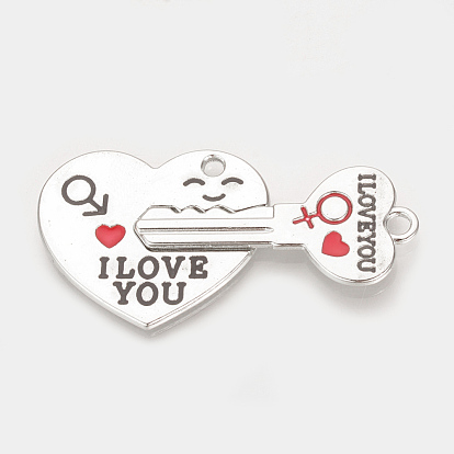 Alloy Split Pendants, Cadmium Free & Lead Free, with Enamel, Heart with Key