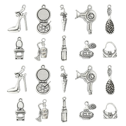 100 шт 10 стили подвески из сплава в тибетском стиле, 3d расческа для волос, губная помада, сумочка и зонт