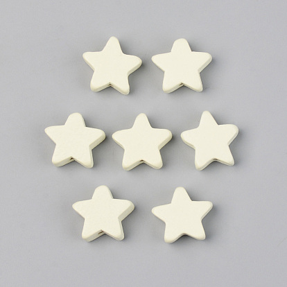 Painted Natural Wood Beads, Lead Free, Star