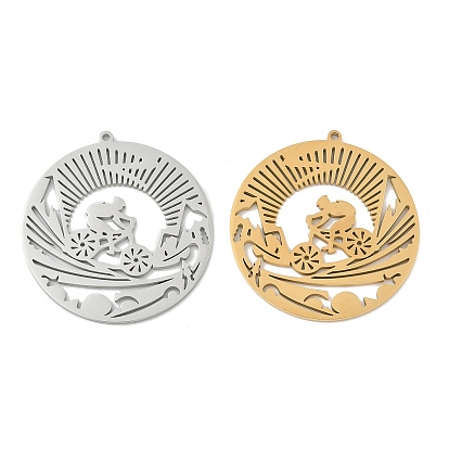 304 подвески из нержавеющей стали, полый, плоский круг с подвесками в виде людей и велосипедов