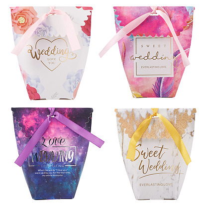 20шт 4цвета креативная портативная складная бумажная коробка, свадебные коробки конфет, бумажная подарочная коробка, с лентой, прямоугольные, слово