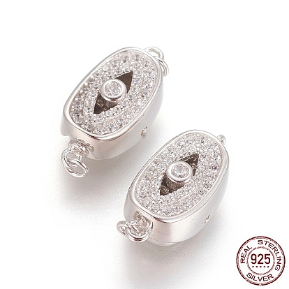 925 Sterling Silver Box Clasps, with Cubic Zirconia, with 925 Stamp, Oval with Evil Eye