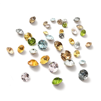 Faceted K9 Glass Rhinestone Cabochons, Pointed Back & Back Plated, Diamond
