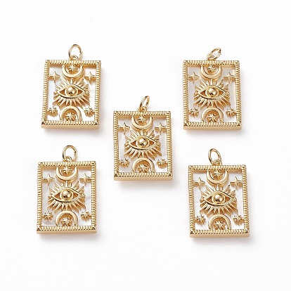 Natural Shell Pendants, with Brass Findings, Rectangle with Eye & Moon & Star
