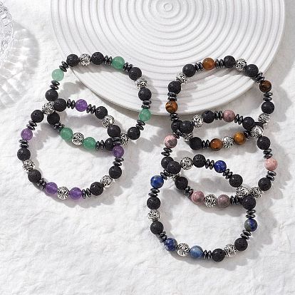 Браслеты из натуральных смешанных драгоценных камней и лавы для женщин, С немагнитным синтетическим гематитом