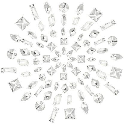 Sew on Rhinestone, Glass Rhinestone, Two Holes, Garment Accessories, Faceted, Mixed Shape