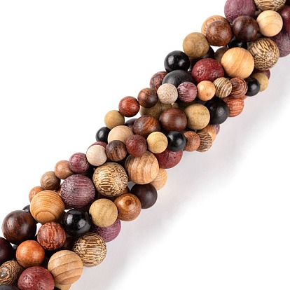 3 Style Natural Wood Beads Strands, Round