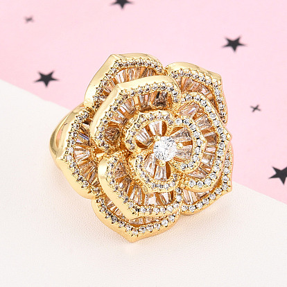 Латунные кольца-манжеты с микропаве и прозрачным цирконием для женщин, без кадмия и без свинца, камелия