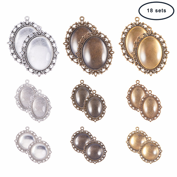 DIY Pendant Making, with Alloy Pendant Cabochon Settings and Glass Cabochons