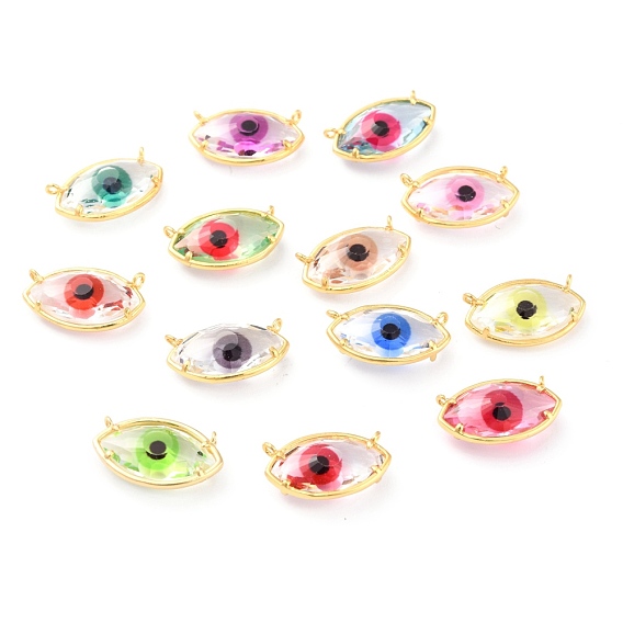 Transparent Glass Pendants, with Brass Findings, Long-Lasting Plated, Evil Eye