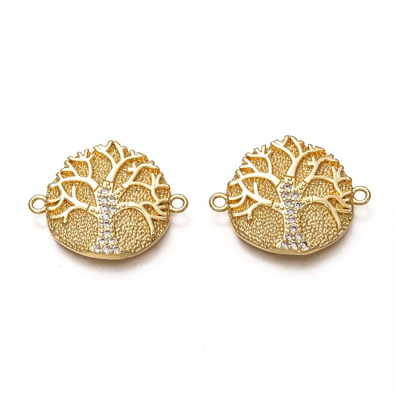 Латунные соединители звеньев микропаве, прозрачные кубические циркония, долговечный, плоские круглые с дерева жизни