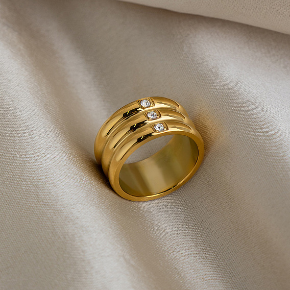 304 Stainless Steel Rhinestone Wide Band Finger Rings