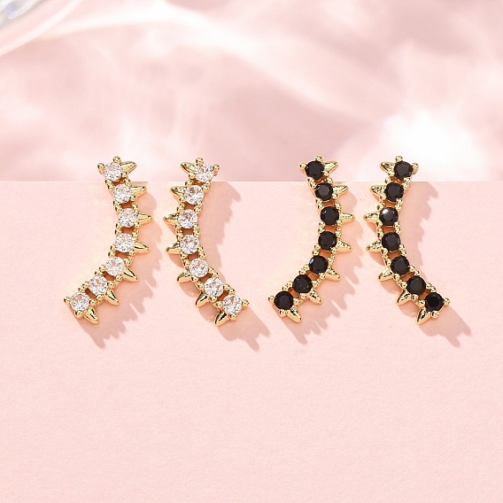 Pendientes trepadores de latón con circonitas cúbicas engastadas, plano y redondo, real 18 k chapado en oro, sin plomo y cadmio, larga duración plateado, chapado en rack