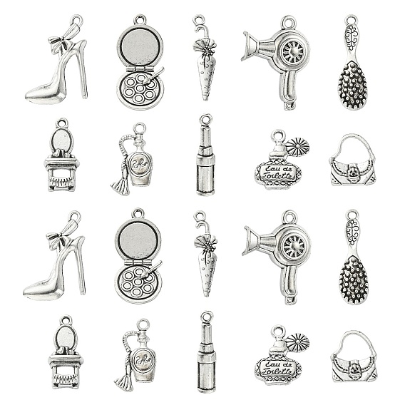 100 шт 10 стили подвески из сплава в тибетском стиле, 3d расческа для волос, губная помада, сумочка и зонт