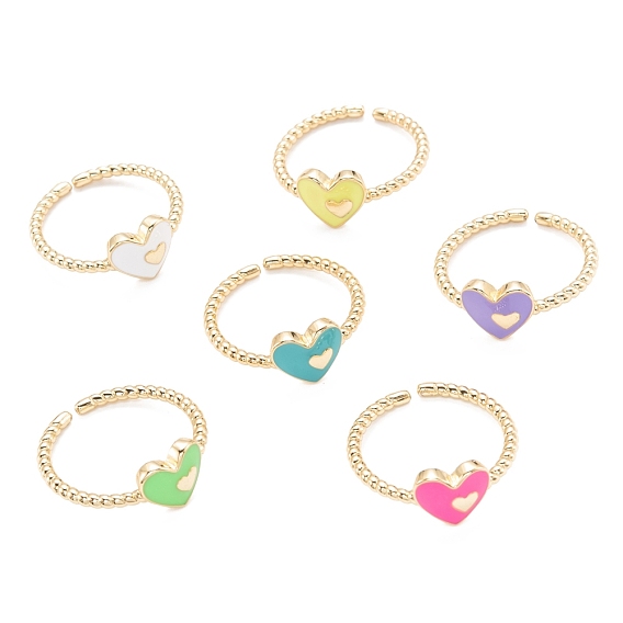 Manschettenringe aus Messingemail, offene Ringe, langlebig überzogen, Herz, golden