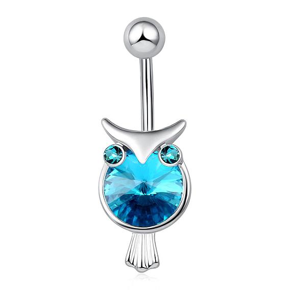 Piercing schmuck echt messing platiniert zirkonia eule nabelring nabelring bauchringe, mit 304 Edelstahlleiste, 32x12 mm