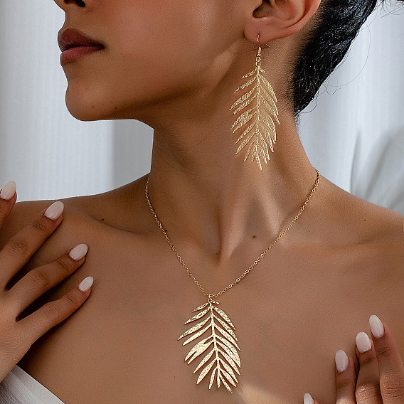 Ожерелья с подвесками из сплава листьев и наборы серег-подвесок