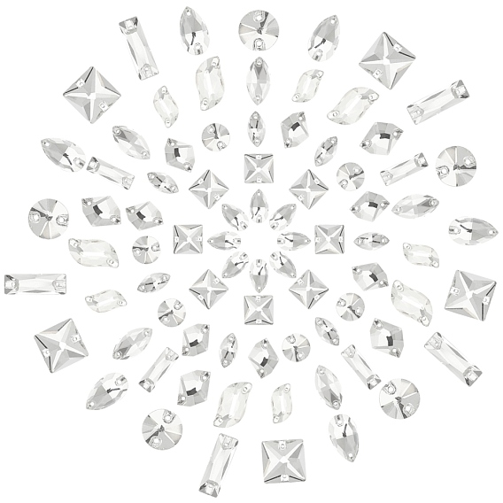 Sew on Rhinestone, Glass Rhinestone, Two Holes, Garment Accessories, Faceted, Mixed Shape