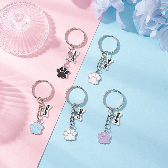 Подвески из сплава эмали брелок, с железными разрезными брелоками, отпечаток лапы с собачьей костью