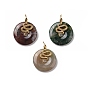 Natural Gemstone Pendants, with Ion Plating(IP) Golden Tone 304 Stainless Steel Findings, Donut with Snake Charm