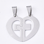 201 Stainless Steel Split Pendants, for Lovers, Heart with Cross