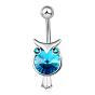 Piercing schmuck echt messing platiniert zirkonia eule nabelring nabelring bauchringe, mit 304 Edelstahlleiste, 32x12 mm