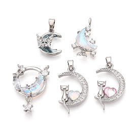 Подвески из латуни микропаве с фианитами и стеклом, луна