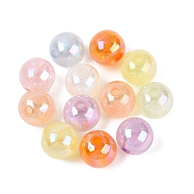 AB Color Plated Opaque Acrylic Beads, Round, with Glitter Powder