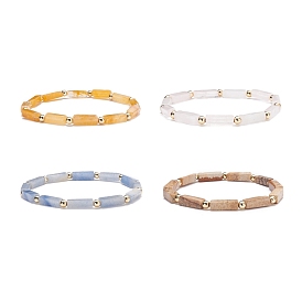 Natural Stones Rectangle Beads Stretch Bracelet, Gemstone Jewelry for Men Woman