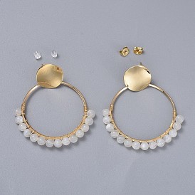 Natural Gemstone Dangle Earrings, with Brass Findings, Plastic Ear Nuts and Brass Ear Nuts