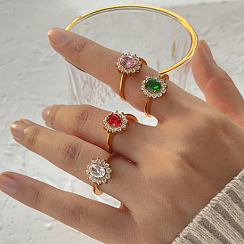 18позолоченное двухслойное кольцо с цирконом с окантовкой из нержавеющей стали и яркими овальными украшениями из циркона для женщин