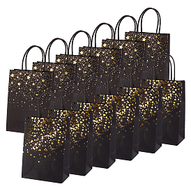 BENECREAT Paper Bags, with Handles, Gift Bags, Shopping Bags, with Golden Printed Pattern, Rectangle, Black