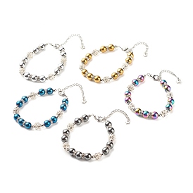 Synthetic Hematite Round Beaded Bracelet with Crystal Rhinestone, Gemstone Jewelry for Women