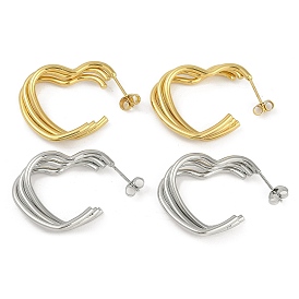 PVD Vacuum Plating 201 Stainless Steel Split Stud Earrings for Women, with 304 Stainless Steel Pins, Heart