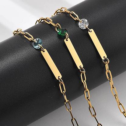 304 браслеты из нержавеющей стали, браслеты прямоугольные звенья для женщин и мужчин, с кубического циркония, реальный 18 k позолоченный