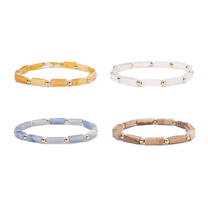 Natural Stones Rectangle Beads Stretch Bracelet, Gemstone Jewelry for Men Woman