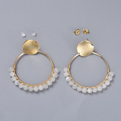 Natural Gemstone Dangle Earrings, with Brass Findings, Plastic Ear Nuts and Brass Ear Nuts