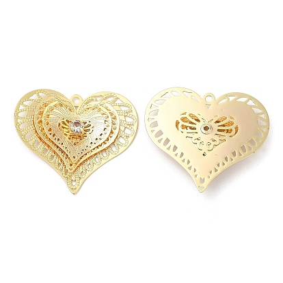 Brass Micro Pave Cubic Zirconia Pendants, Nickel Free, Heart