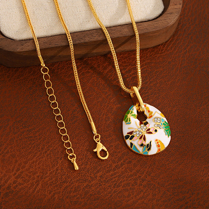 Alloy Enamel Pendant Necklaces for Women, Butterfly, with Crystal Rhinestone, Golden