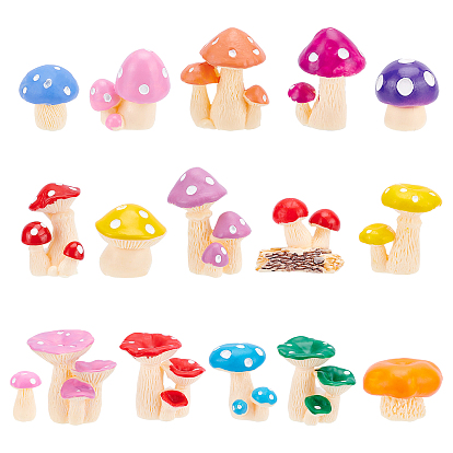 16Pcs 16 Style Resin Decoration, Imitation Mushroom, for Showcase & Photography Props