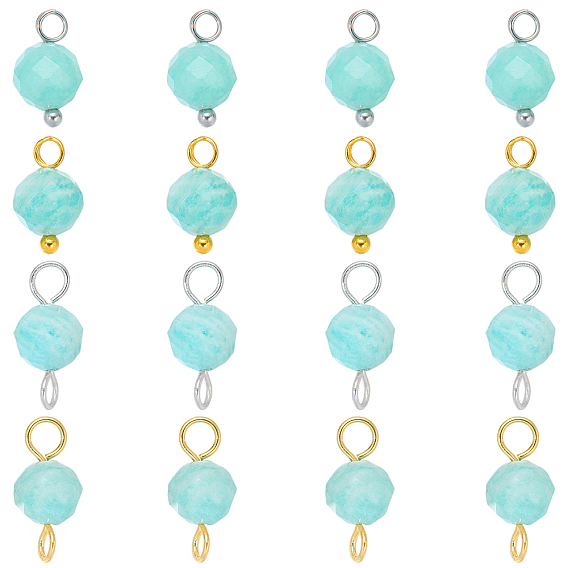 16Pcs 4 Styles December Birthstone Natural Amazonite Pendant and Connector Charms, Round, with Brass Findings