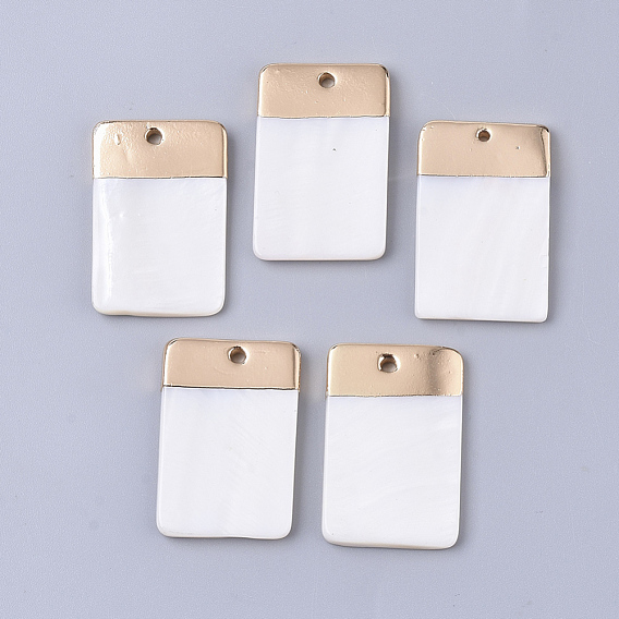 Electroplate Freshwater Shell Pendants, for DIY Jewelry Making, Top Golden Plated, Rectangle