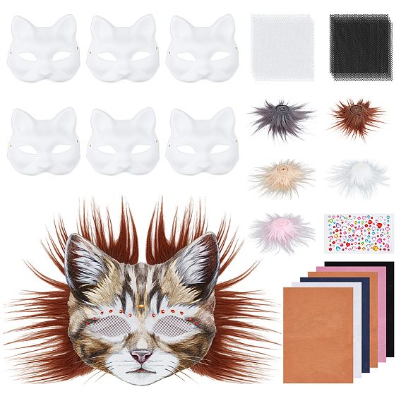 Набор для самостоятельного изготовления маски кошки из бумаги, ПВХ, волокна, фетра и акрила, для партии